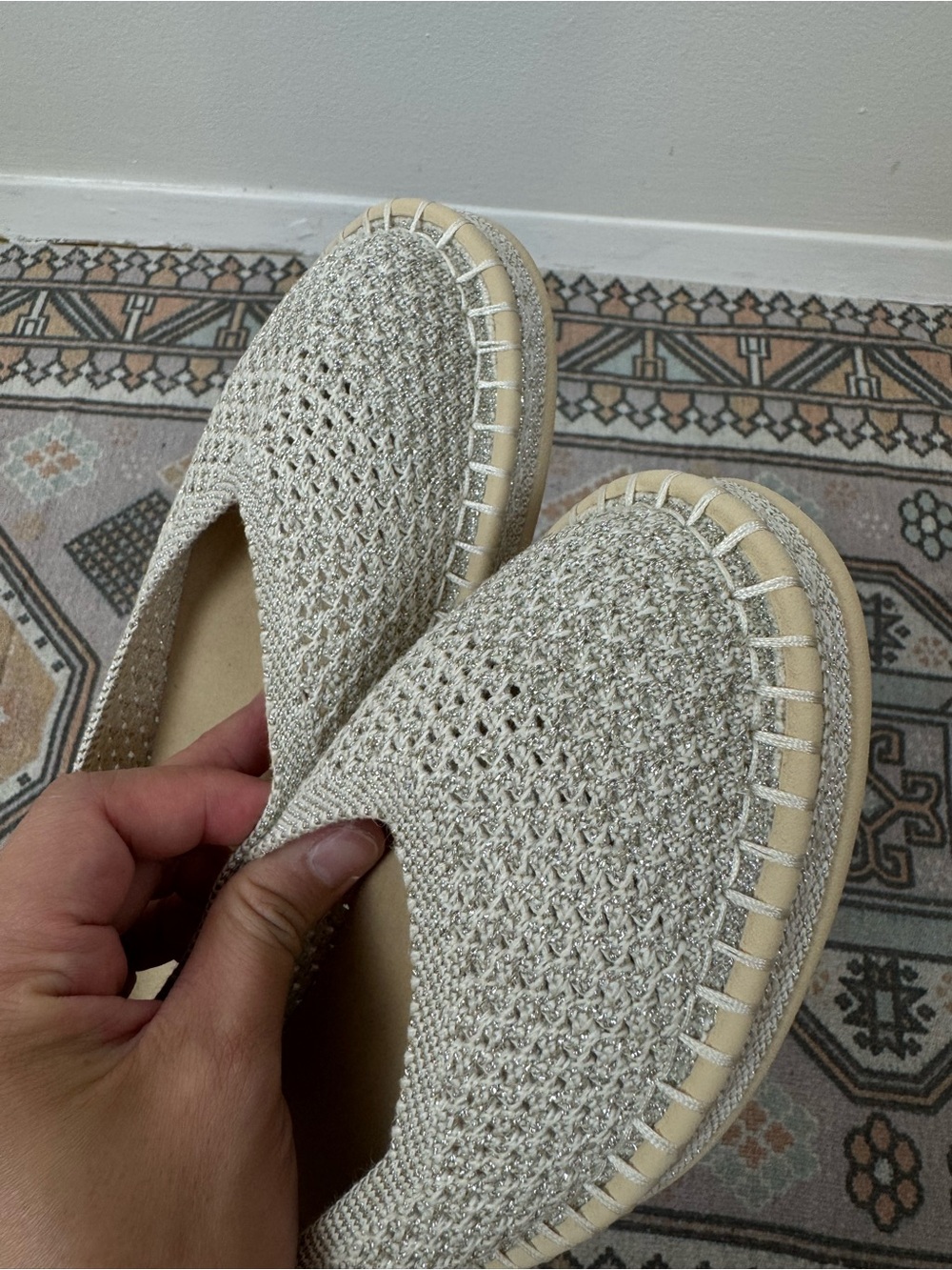 Rothy’s New The Espadrille Diamond Metallic Flat Slip-on Knit Shoes size 7.5 - Picture 9 of 14